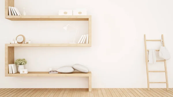 Sala de estar y vestidor en casa o apartamento - Diseño simple de espacio para habitación pequeña o sala de diseño minimalista - Representación 3D —  Fotos de Stock