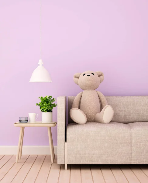 Kid rum eller vardagsrum rosa ton i plantskola eller lägenhet - Rosa rum för konstverk kid rum eller hem - 3D-Rendering Stockbild