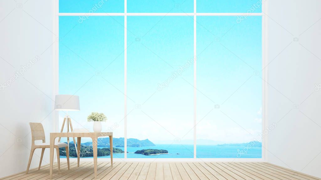Study room and empty space  in condominium or home office on seascpae background - Workplace and sea view in apartment or hotel - 3D Rendering