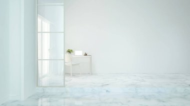 İşyeri ve apartman veya küçük ofiste parlak tonda boş alan-daire veya ev ofisi için çalışma odası Beyaz ton sanat-3D Rendering