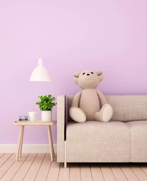 Kid room or living area pink tone in nursery or apartment - Różowy pokój do pokoju dziecinnego lub domu - 3d Rendering Zdjęcia Stockowe bez tantiem