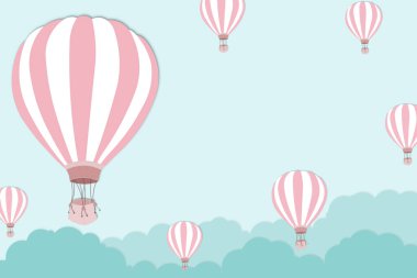 Parlak mavi gökyüzü arka planında pembe balon - Uluslararası balon festivali için balon çizimi - illüstrasyon