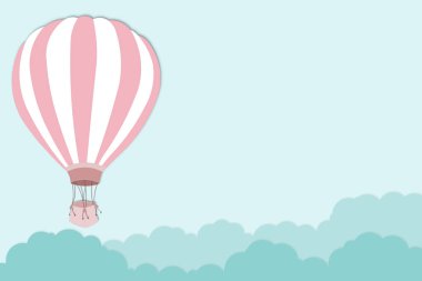 Parlak mavi gökyüzü arka planında pembe balon - Uluslararası balon festivali için balon çizimi - illüstrasyon