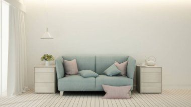 Oturma odası ya da dinlenme alanı asgari tasarım kondominyum ya da otel - oturma odası parlak ev ya da daire - iç tasarım - 3d