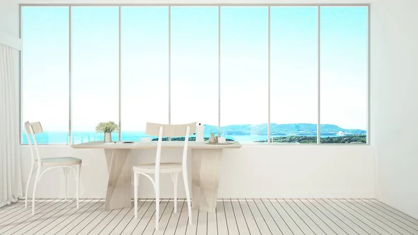 Sala de jantar e vista ilha em condomínio ou hotel - Local de trabalho e vista mar em apartamento ou casa - 3D Rendering — Fotografia de Stock