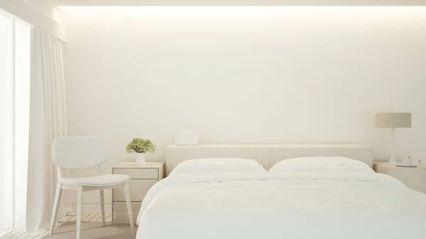 Slaapkamer en woonkamer in appartement of hotel - Slaapkamer minimaal ontwerp voor kunstwerken - 3d Rendering — Stockfoto