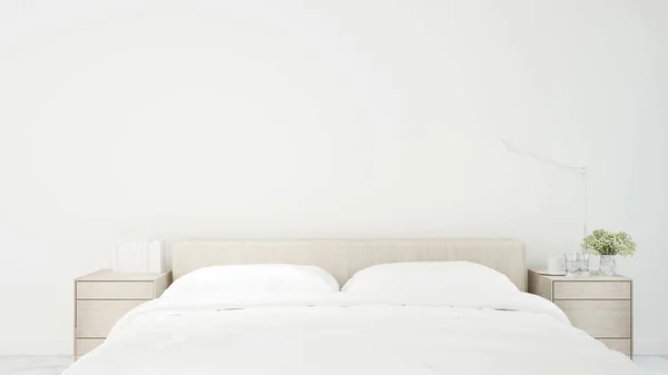 Biała sypialnia prosta konstrukcja dla grafiki - Sypialnia minimalny design w apartamencie lub hotelu - 3d Rendering — Zdjęcie stockowe