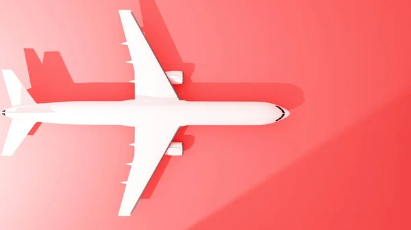 Top view of the plane on the red background - Plan 3d illustration of the white plane on red floor -3D Rendering