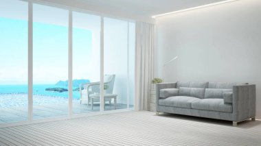 Oturma odası ve havuz terasında dinlenme alanı ve yüzme havuzu ile panorama deniz manzaralı - oturma odası ve havuz manzaralı otel veya tatil yeri - 3D görüntüleme