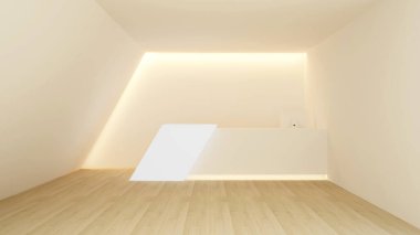 Bilgi sayacı veya resepsiyon masası ve tabela eklemek için boş duvar - sanat eseri otel veya restoranı için tezgah çubuğu - 3D İllüstrasyon