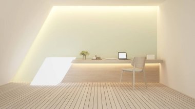 Resepsiyon sayacı veya Bilgi sayacı ve tabela eklemek için boş duvar süslemesi - sanat eseri otel veya restoranı için tezgah çubuğu - 3D İllüstrasyon