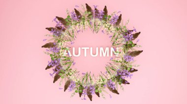 Kahverengi tüy rengi çiçekler, beyaz çiçekler ve yapraklar. Sonbahar 3D İllüstrasyon için sanat eserleri..