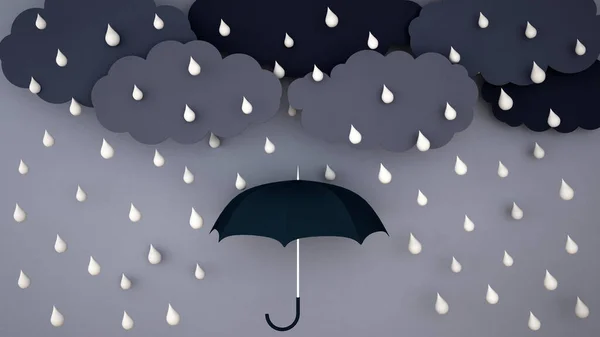 Heavy rain on dark cloud and dark sky - Rainy season - An umbrella in the rain - 3D Rendering