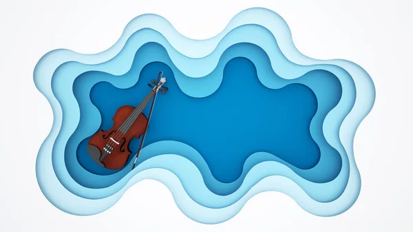 Violin on blue wave background - Artwork for Classical music or Jazz music -  Classic concert artwork -3D Illustration