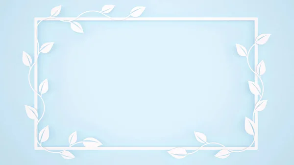Vine Leaves and white frame on light blue background - Frame artwork for add message - Paper cut style - 3D Illustration