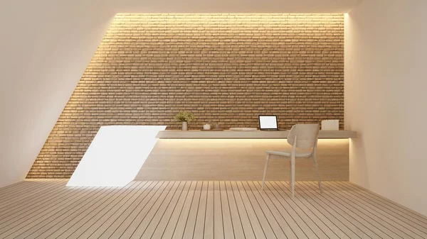 Resepsiyon sayacı veya Bilgi sayacı ve tuğla duvar dekorasyonu tabela eklemek için - sanat eseri otel veya restoranı için tezgah barı - 3D Resim