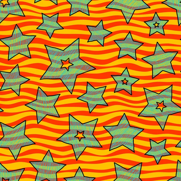 Sterne und Wellen nahtloses Muster für Packpapier, Backgroundes und Textilien — Stockvektor