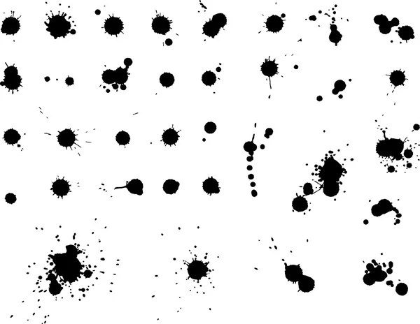 Μελάνης λεκές συλλογή, απομονωμένες, μαύρο σταγόνες σε άσπρο φόντο. Εικονογράφηση διάνυσμα — Διανυσματικό Αρχείο