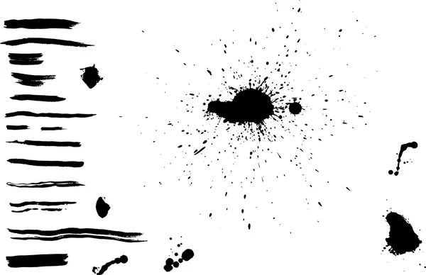 Raccolta macchie di inchiostro, isolata, gocce nere su sfondo bianco. Illustrazione vettoriale — Vettoriale Stock