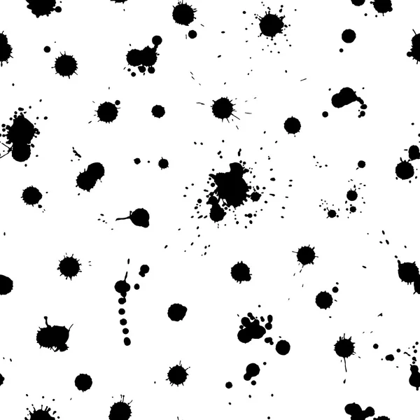 Tache d'encre désordonnée, gouttes noires sur fond blanc. Illustration vectorielle sans couture — Image vectorielle