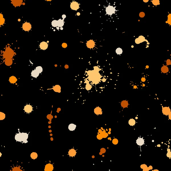 Tache d'encre désordonnée, gouttes d'orange sur fond noir. Illustration vectorielle sans couture — Image vectorielle