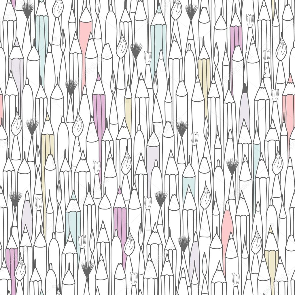 Seamless texture with hand drawn comic pencils and brushes.