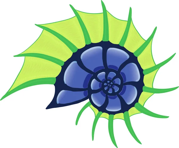 Océano con cuernos de concha espiral, verde y azul vector de imagen — Archivo Imágenes Vectoriales
