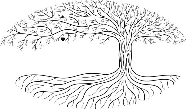 Druidic apple tree, oval silhouette, black and white logo with one apple