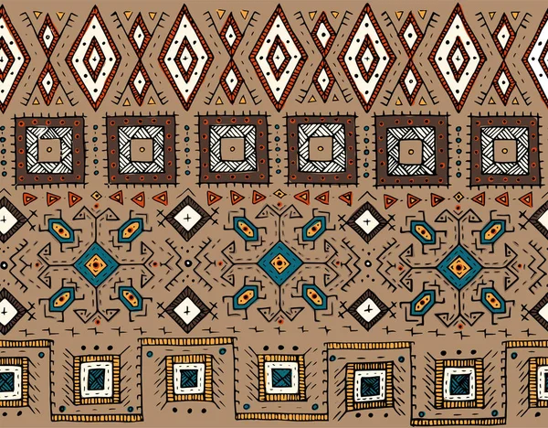 Patrón tribal sin costuras. estilo de sello étnico indio o africano. Imagen vectorial dibujada a mano para textiles, fondo decorativo, papel de envolver — Vector de stock