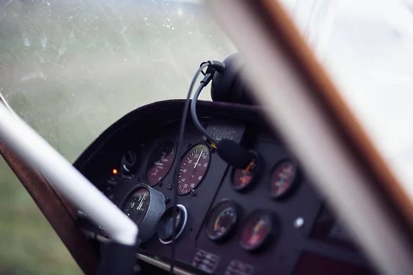 Control Panel Airplane Gyroplane Aircraft Windshield Closeup — Stock Photo, Image