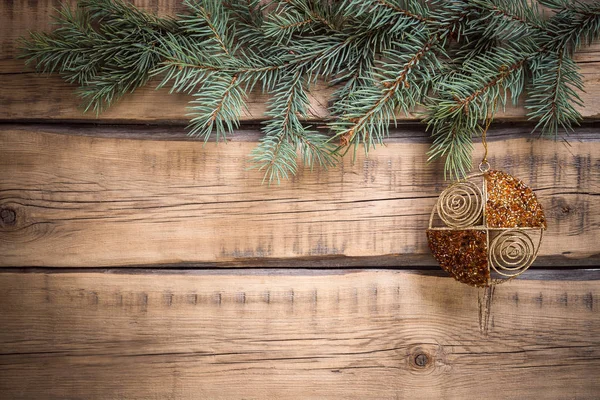 Christmas Background Old Wooden Boards Fir Branches — Stock Photo, Image