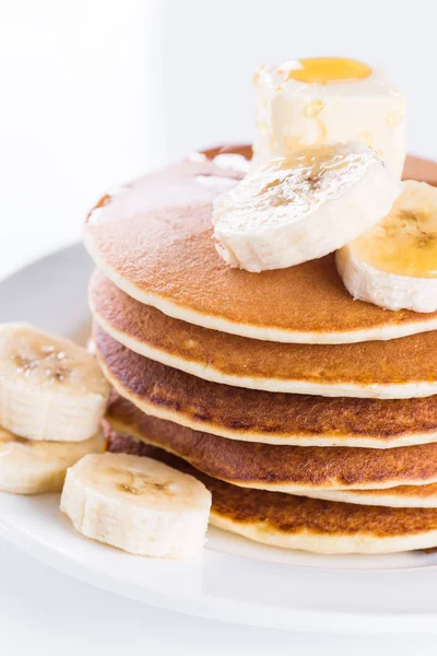 Pannkakor Med Honung Smör Högen — Stockfoto