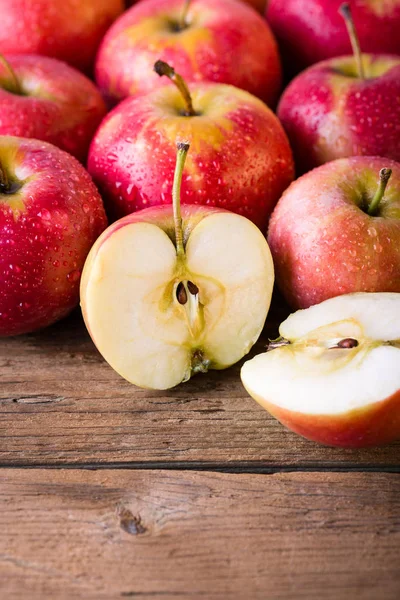 Apples Red Wooden Table — Stock Photo, Image