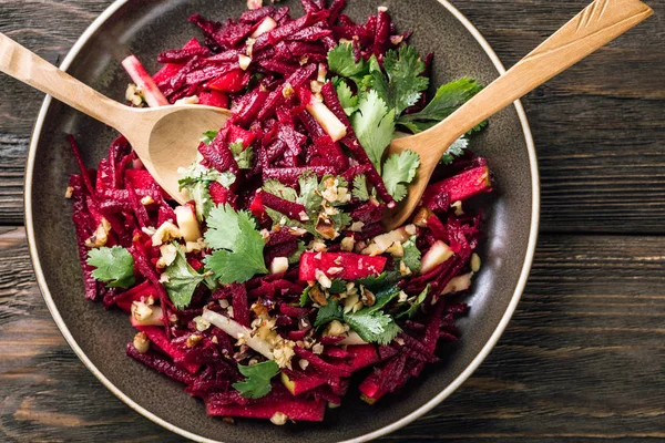 Jewish New Year Rosh Hashanah Beetroot Salad Apple Coriander Walnut — Stock Photo, Image