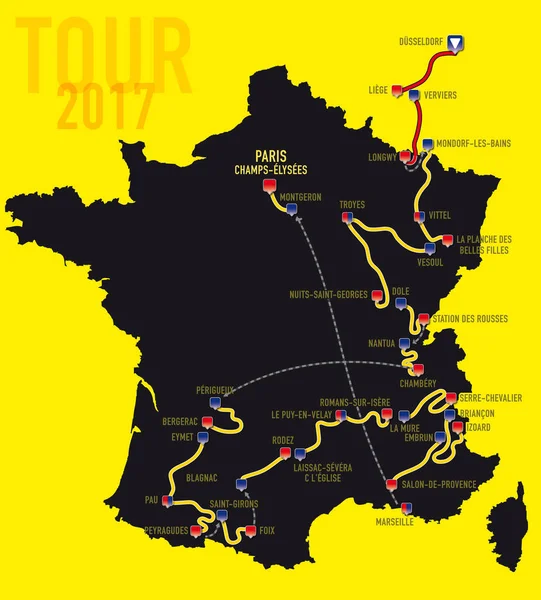 Карта ступеней тура де Франс 2017 Векторная Графика