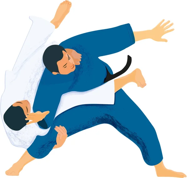 Luchadores de judo en el tatami — Vector de stock