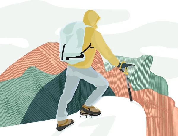 Альпинист на вершине в пейзаже холмов Лицензионные Стоковые Иллюстрации