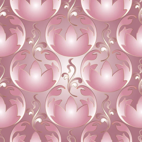 Vintage Naadloze Bloemmotief Vector Licht Roze Damast Achtergrond Met Abstracte — Stockvector