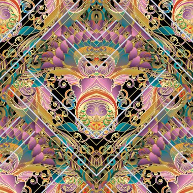 Çizgili renkli çiçek vektör seamless modeli.