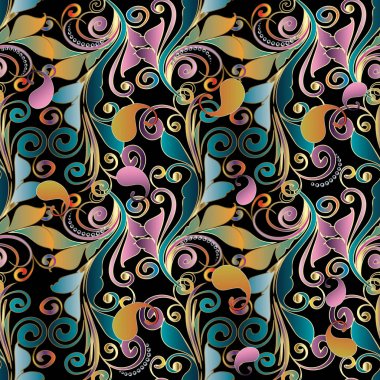 Paisley renkli çiçek seamless modeli. Antika arka plan 