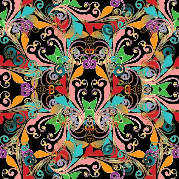 Floral coloré vintage damassé baroque motif sans couture . — Image vectorielle