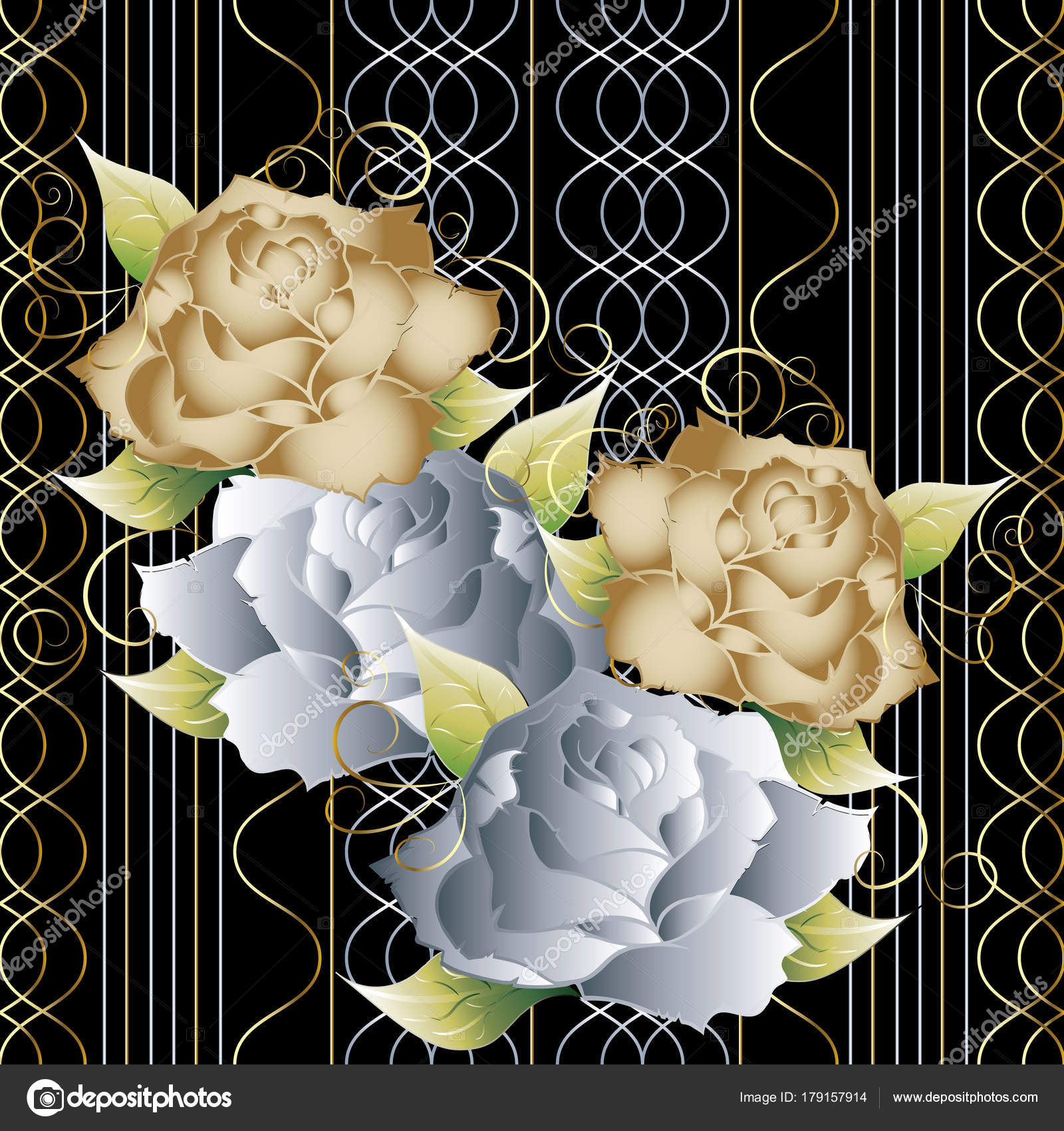 Striped roses seamless pattern. Vector floral background. — Stock