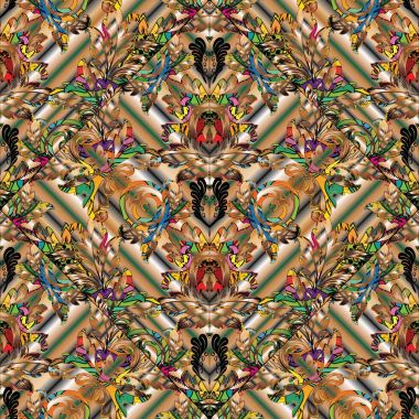 Çiçek çizgili vektör Barok seamless modeli. 