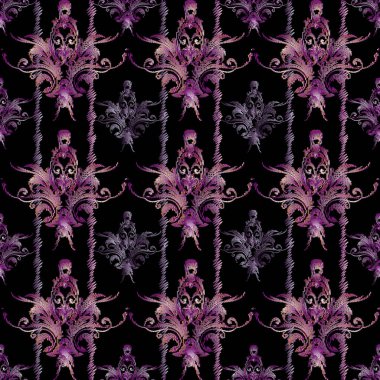 Goblen damasko vektör seamless modeli. Çizgili nakış