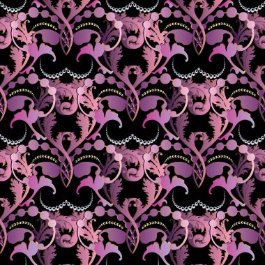 Barok vektör seamless modeli. Çiçek vintage siyah Menekşe