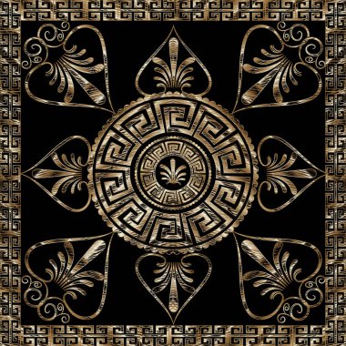 Grunge altın Menderes mandala desen. Kare altın Yunan anahtar 