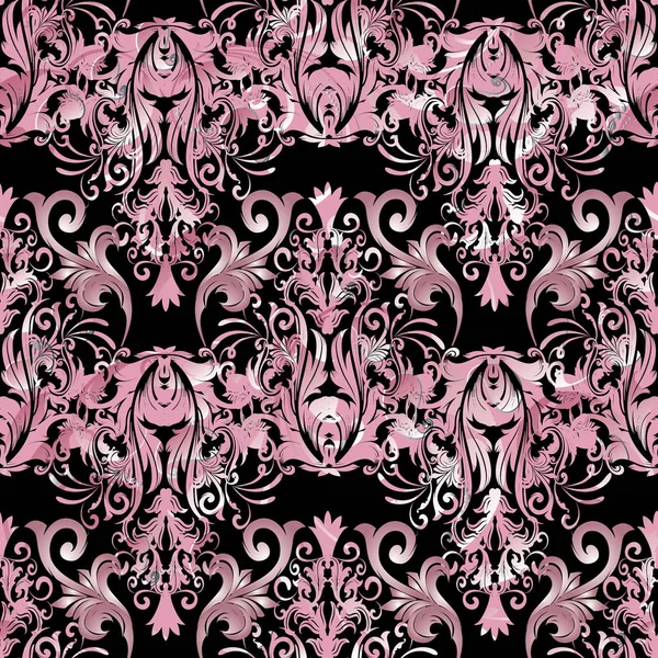 Patrón sin costura de vector de damasco rosa. Fondo floral vectorial — Vector de stock