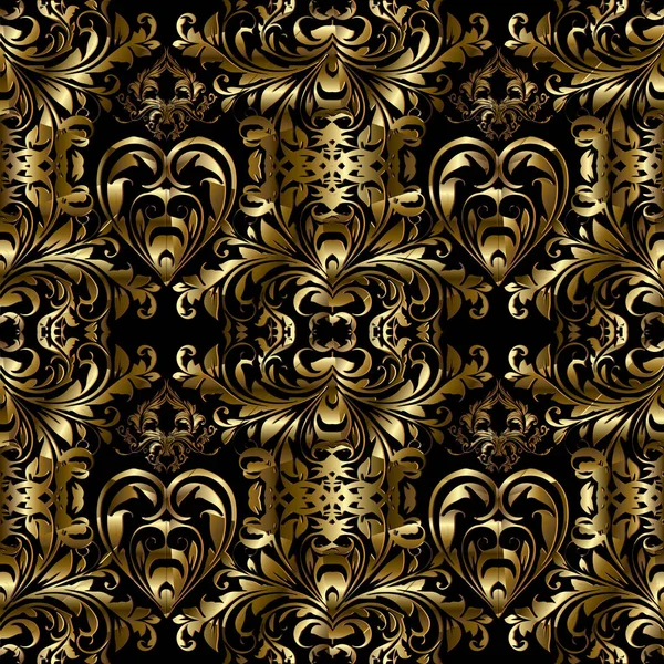 Vektor zlatou barokní vzor bezešvé. Květinové damaškové pozadí — Stockový vektor