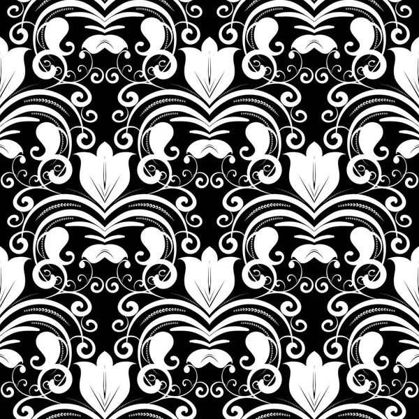 Motif sans couture damassé. Dosseret floral vecteur noir et blanc — Image vectorielle