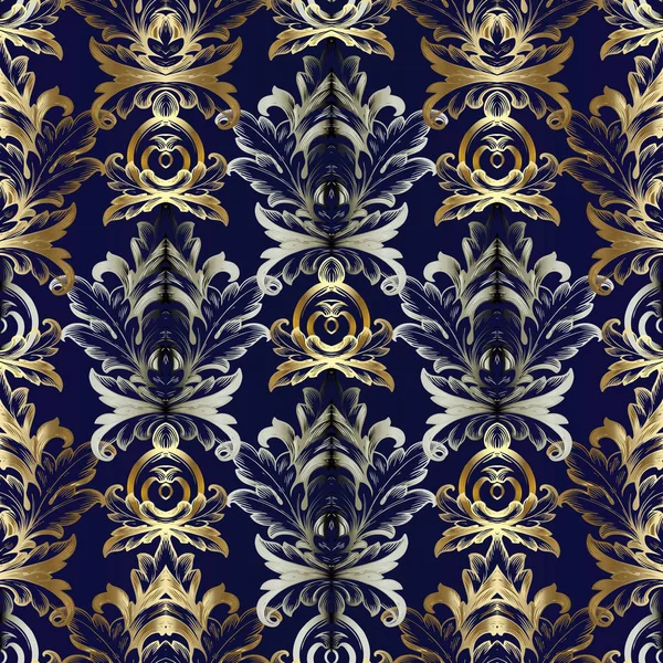 Or motif baroque argenté sans couture. Fleurs vectorielles — Image vectorielle
